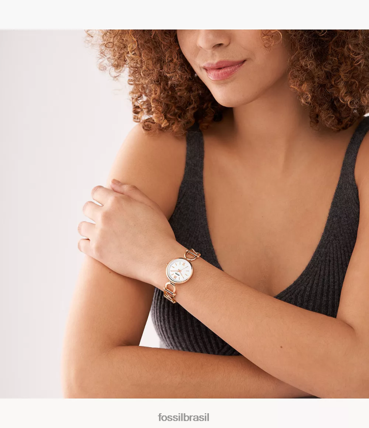 Fossil assistir mulheres relógio carlie de três ponteiros em aço inoxidável tom de ouro rosa 66RZLJ73