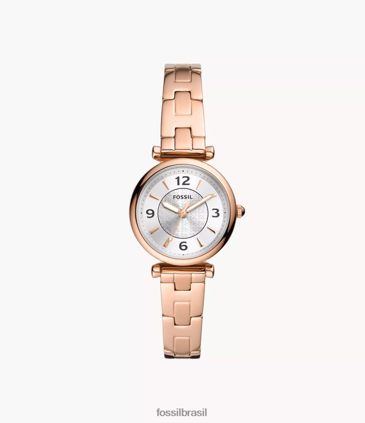 Fossil assistir mulheres relógio carlie de três ponteiros em aço inoxidável tom de ouro rosa 66RZLJ80