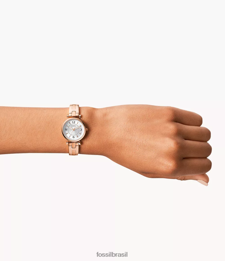 Fossil assistir mulheres relógio carlie de três ponteiros em aço inoxidável tom de ouro rosa 66RZLJ80