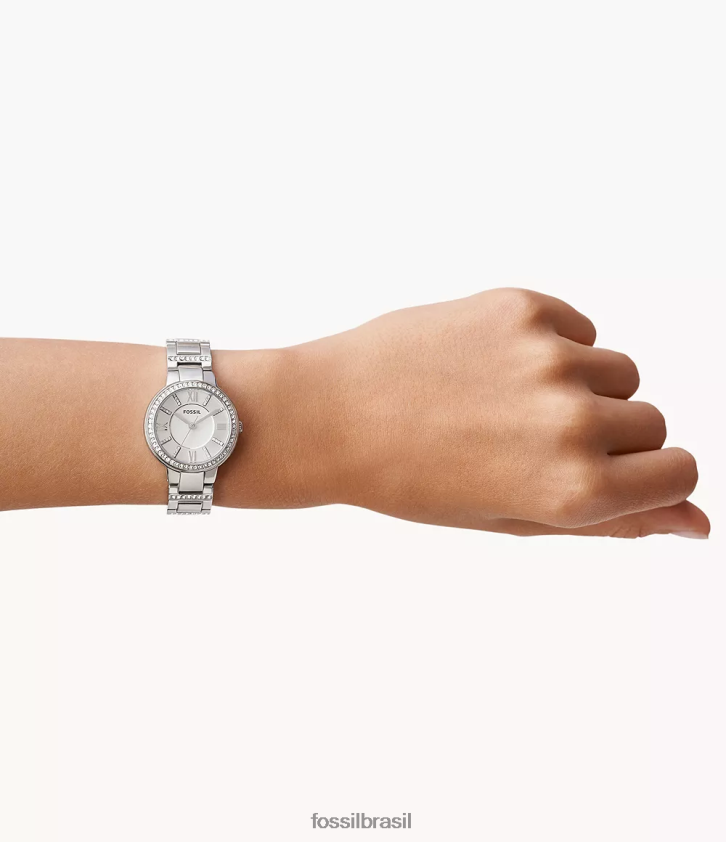 Fossil assistir mulheres relógio de aço inoxidável virgínia prata 66RZLJ84