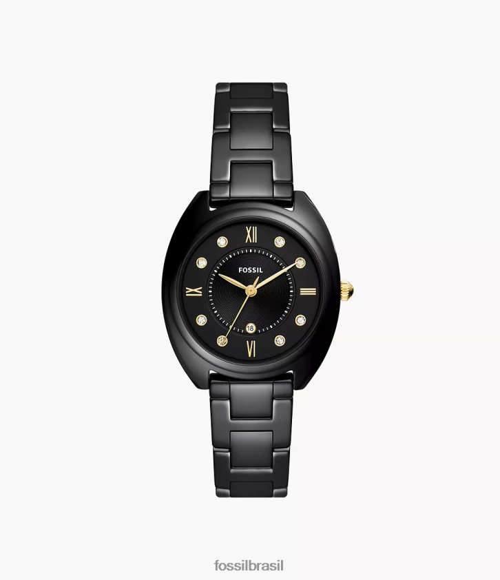 Fossil assistir mulheres relógio gabby com data de três ponteiros em aço inoxidável e cerâmica preto 66RZLJ83