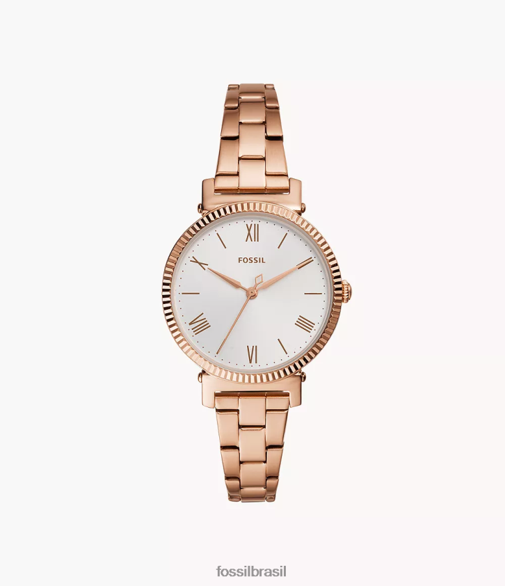 Fossil assistir mulheres relógio margarida de três ponteiros em aço inoxidável tom de ouro rosa 66RZLJ61