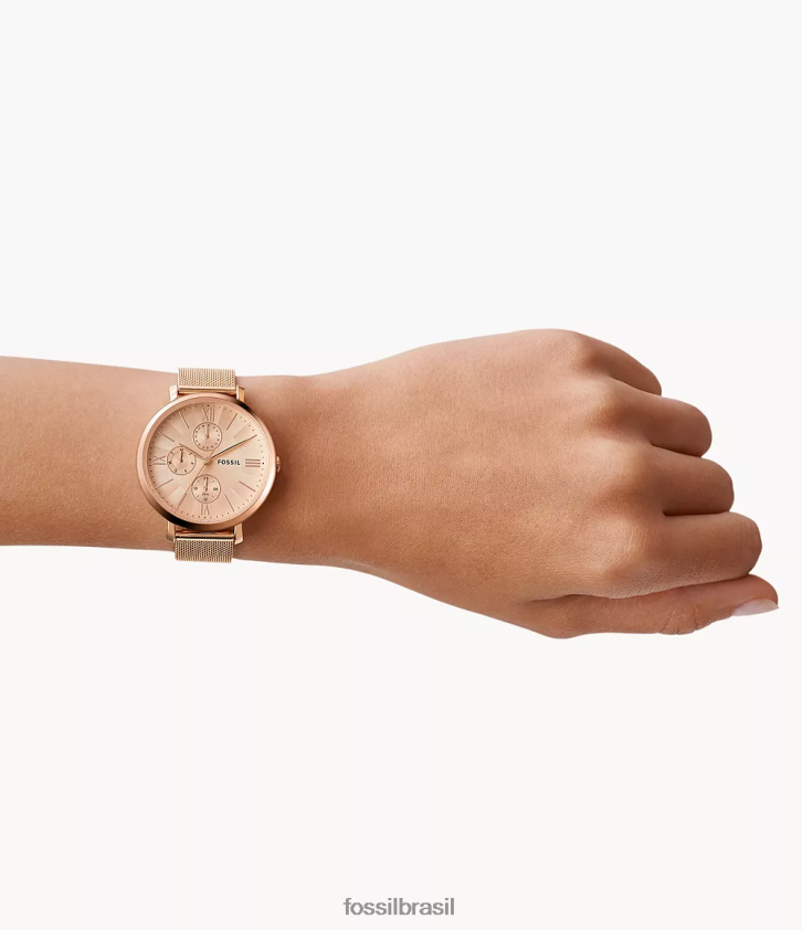Fossil assistir mulheres relógio multifuncional jacqueline em malha de aço inoxidável tom de ouro rosa 66RZLJ45