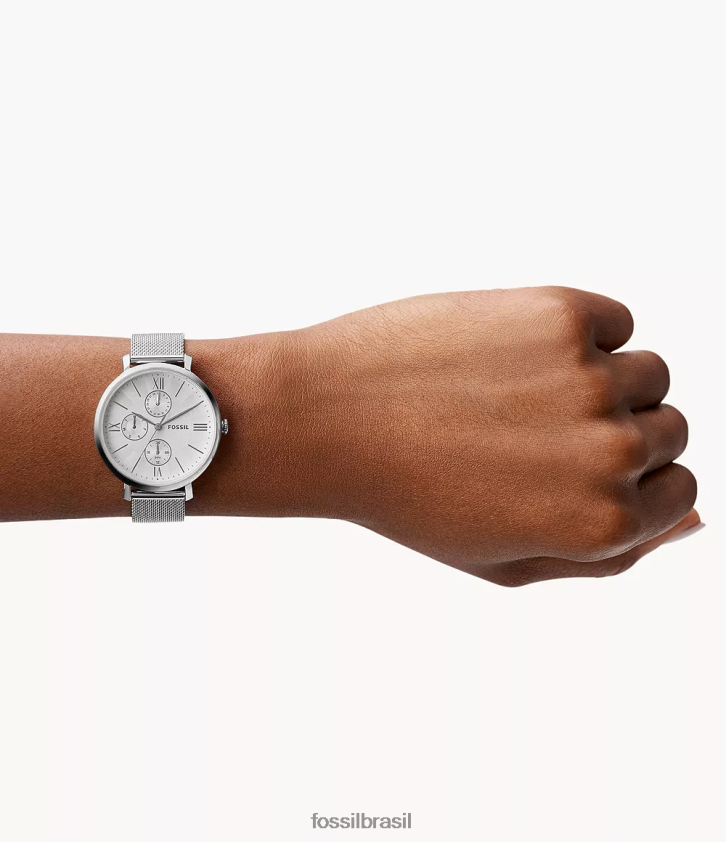 Fossil assistir mulheres relógio multifuncional jacqueline em malha de aço inoxidável tom prata 66RZLJ60
