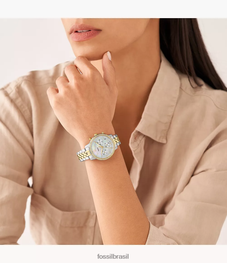 Fossil assistir mulheres relógio neutro cronógrafo em aço inoxidável dois tons 66RZLJ54