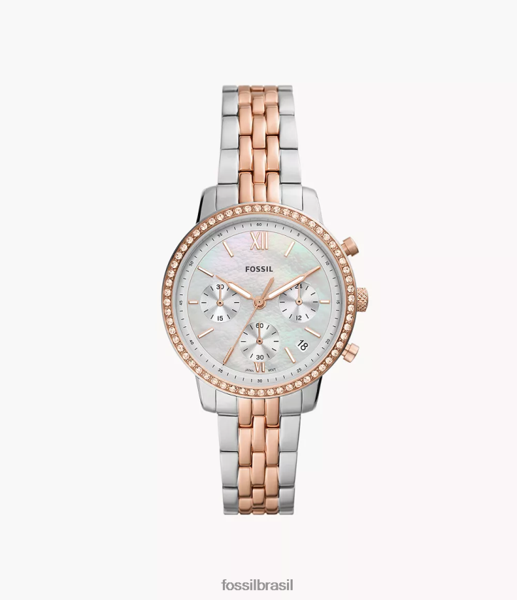 Fossil assistir mulheres relógio neutro cronógrafo em aço inoxidável dois tons 66RZLJ57