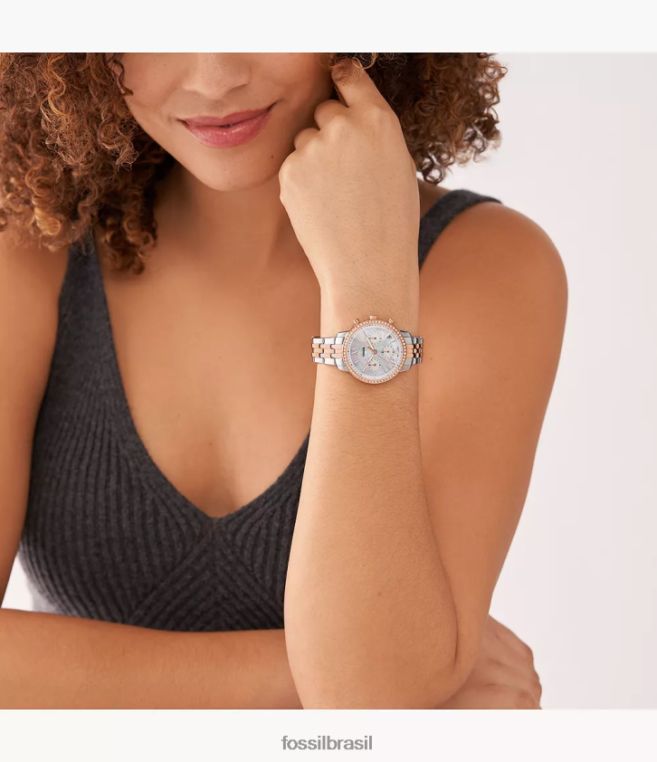 Fossil assistir mulheres relógio neutro cronógrafo em aço inoxidável dois tons 66RZLJ57