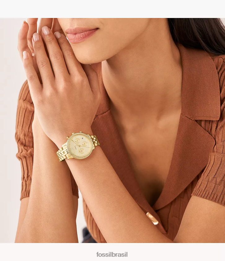 Fossil assistir mulheres relógio neutro cronógrafo em aço inoxidável tom de ouro 66RZLJ53