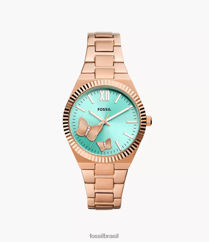 Fossil assistir mulheres relógio scarlette de três ponteiros em aço inoxidável tom de ouro rosa 66RZLJ47