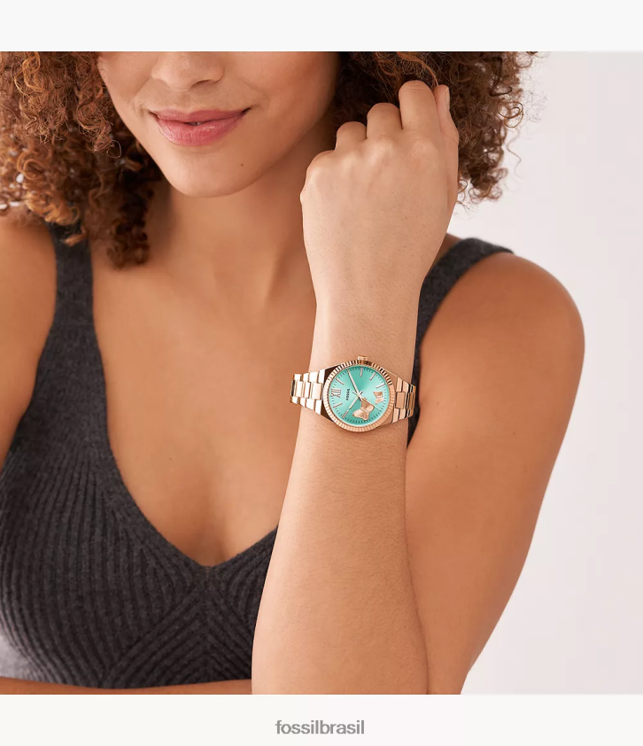 Fossil assistir mulheres relógio scarlette de três ponteiros em aço inoxidável tom de ouro rosa 66RZLJ47