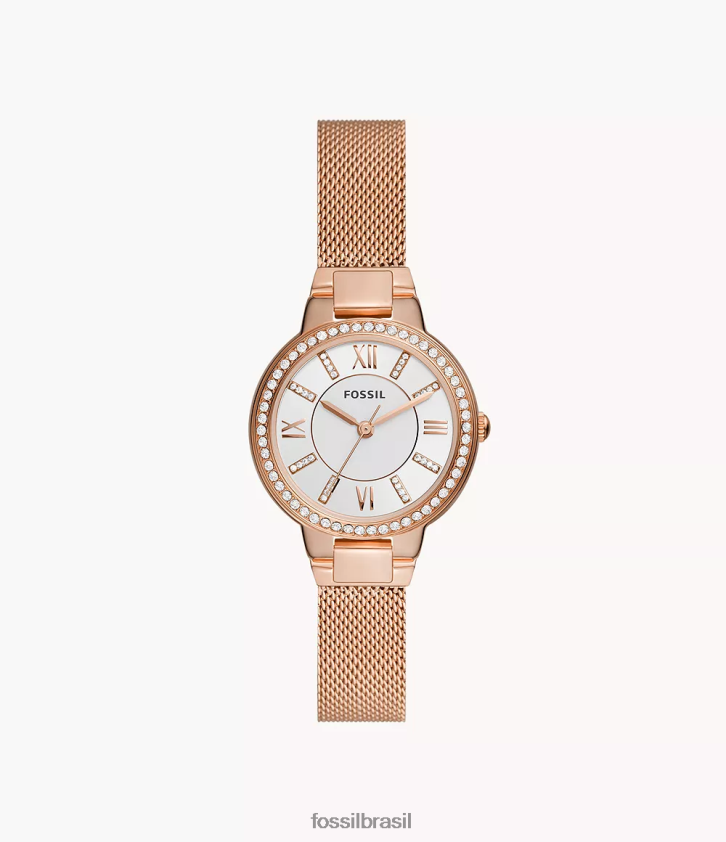 Fossil assistir mulheres relógio virginia com malha de aço inoxidável de três ponteiros tom de ouro rosa 66RZLJ37