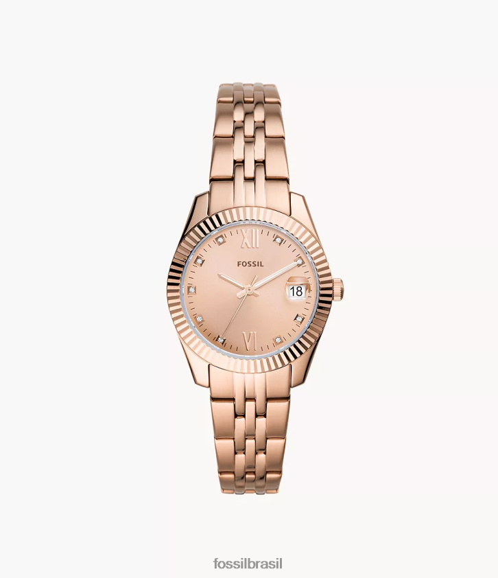 Fossil assistir mulheres scarlette mini relógio de três ponteiros em aço inoxidável com data tom de ouro rosa 66RZLJ51