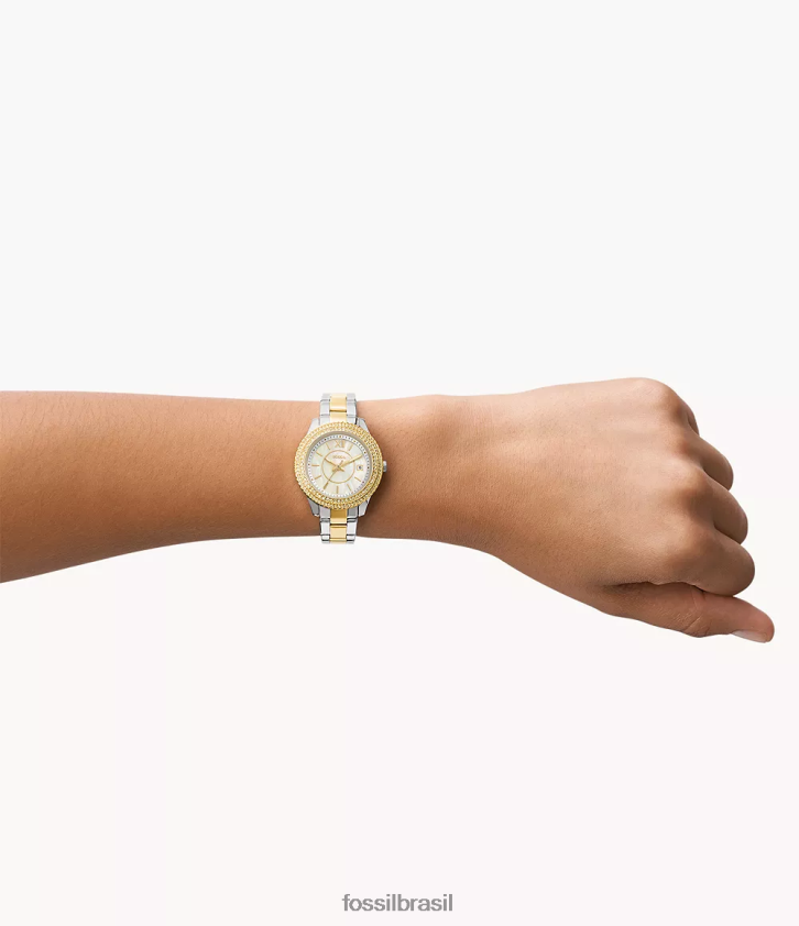 Fossil assistir mulheres stella relógio de três ponteiros em aço inoxidável dois tons 66RZLJ32