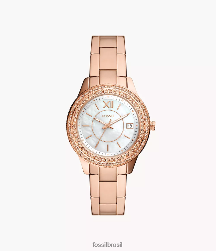 Fossil assistir mulheres stella relógio de três ponteiros em aço inoxidável tom de ouro rosa 66RZLJ26
