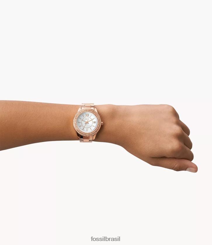 Fossil assistir mulheres stella relógio de três ponteiros em aço inoxidável tom de ouro rosa 66RZLJ26