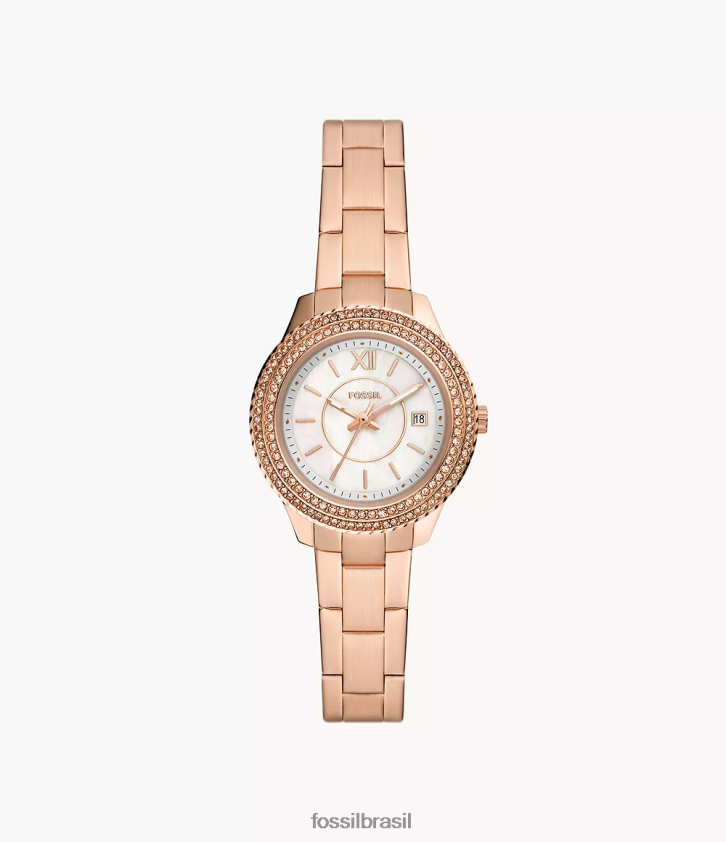 Fossil assistir mulheres stella relógio de três ponteiros em aço inoxidável tom de ouro rosa 66RZLJ30