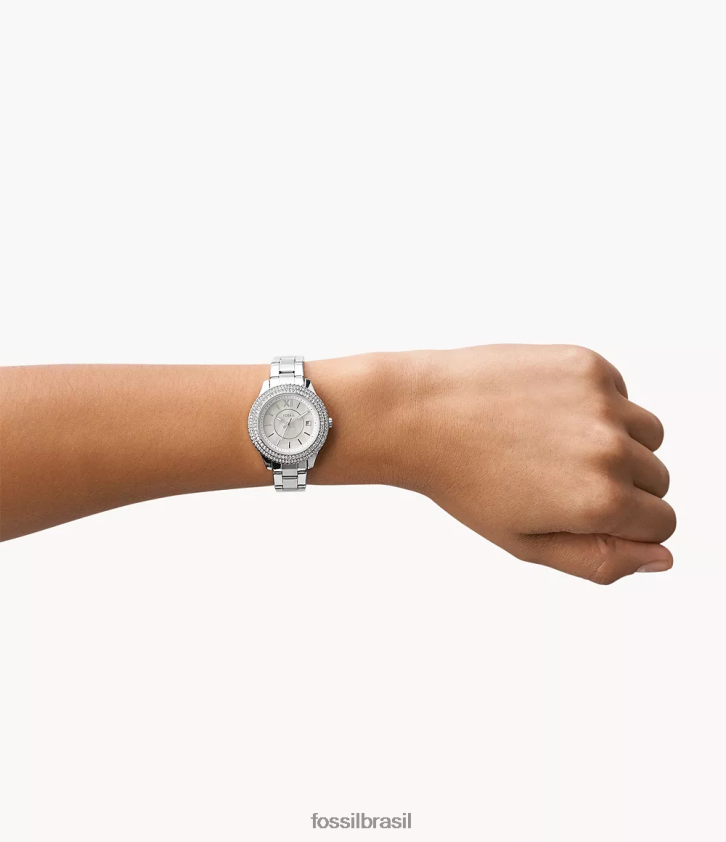 Fossil assistir mulheres stella relógio de três ponteiros em aço inoxidável tom prata 66RZLJ31