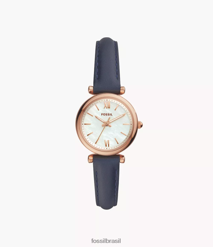 Fossil assistir mulheres carlie mini relógio de couro de três ponteiros marinha 66RZLJ99
