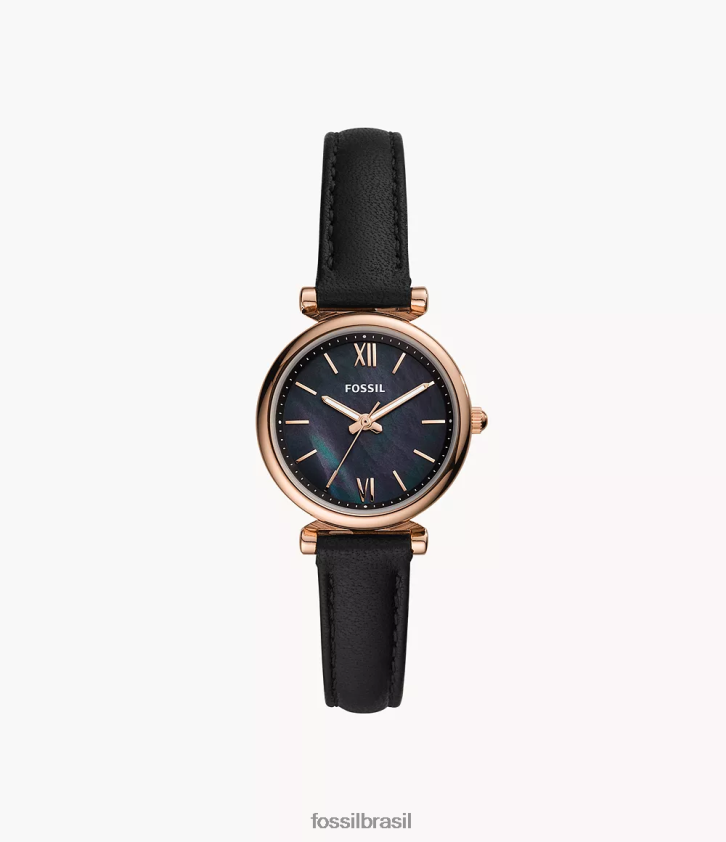 Fossil assistir mulheres carlie mini relógio de couro de três ponteiros preto 66RZLJ92