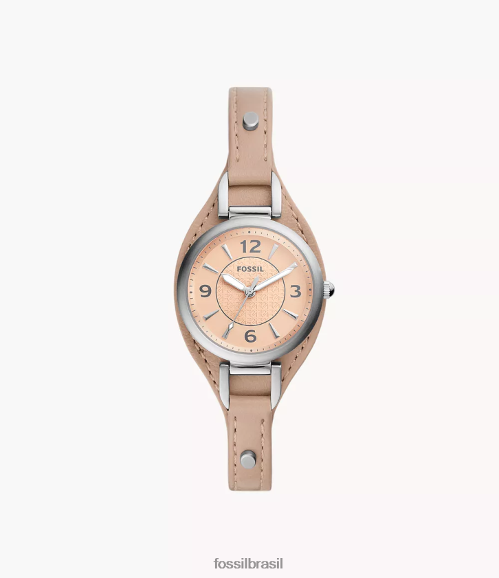 Fossil assistir mulheres carlie relógio de couro litehide bege de três ponteiros café com leite 66RZLJ223