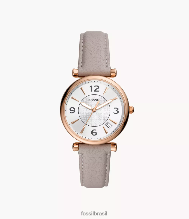 Fossil assistir mulheres carlie relógio de couro litehide com data de três ponteiros cinza 66RZLJ98