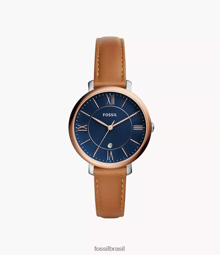 Fossil assistir mulheres jacqueline relógio de couro com data e bagagem de três ponteiros marrom 66RZLJ100