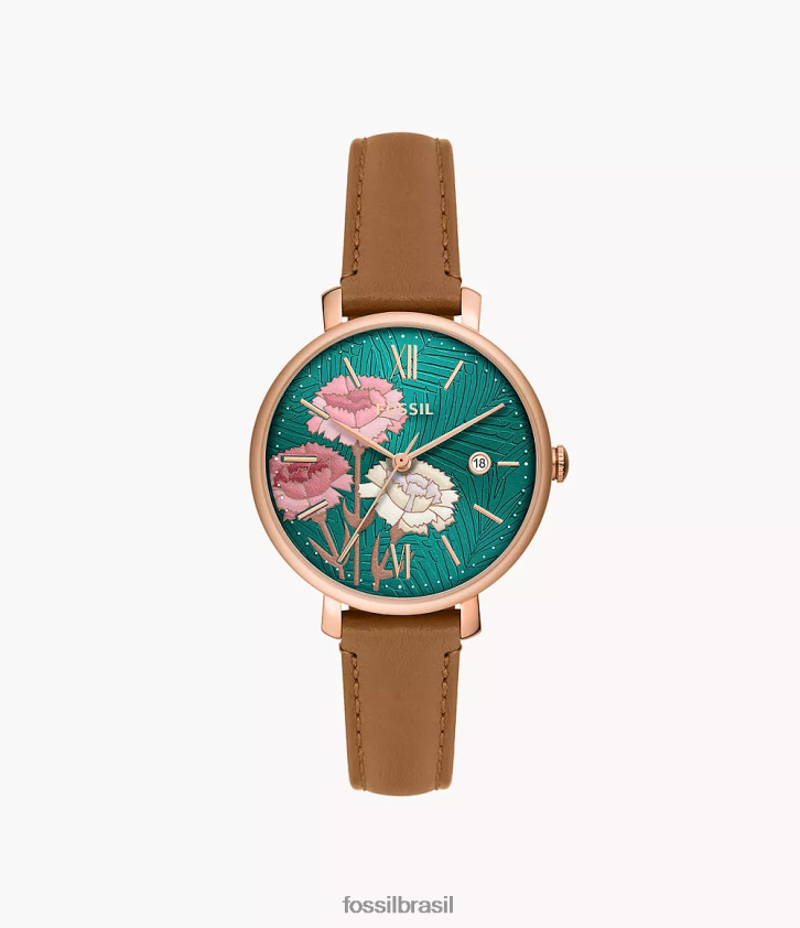 Fossil assistir mulheres jacqueline relógio de couro litehide com data de três ponteiros Castanho médio 66RZLJ91