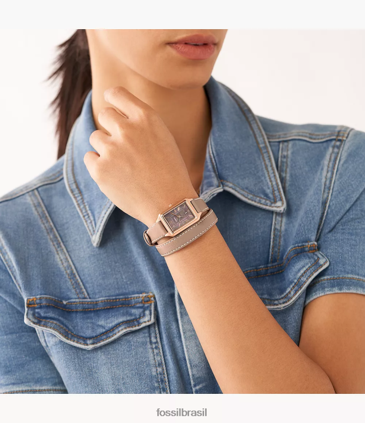 Fossil assistir mulheres raquel relógio de couro litehide com data de três ponteiros café com leite 66RZLJ105