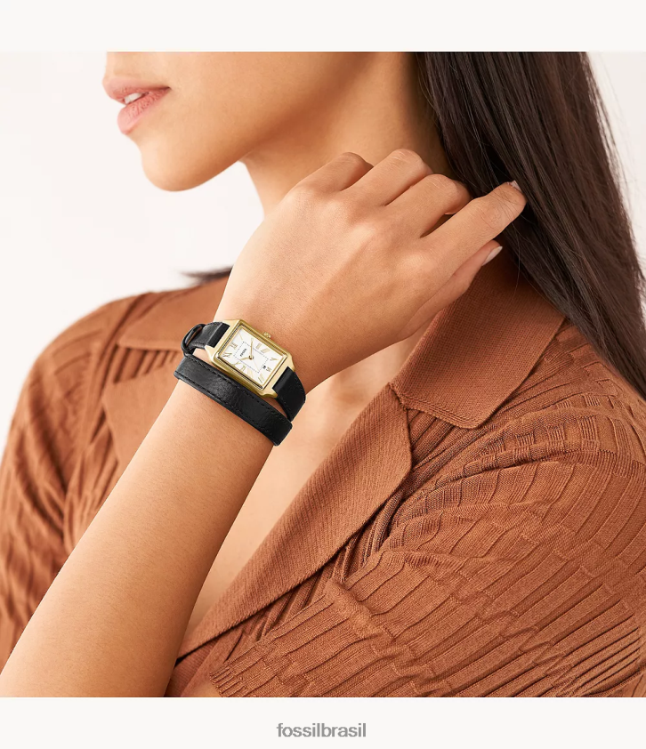 Fossil assistir mulheres raquel relógio de couro litehide com data de três ponteiros preto 66RZLJ107