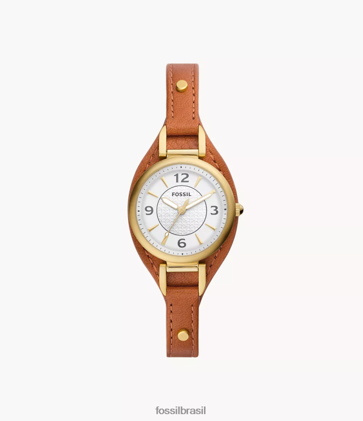 Fossil assistir mulheres relógio carlie de couro litehide de três ponteiros Castanho médio 66RZLJ228