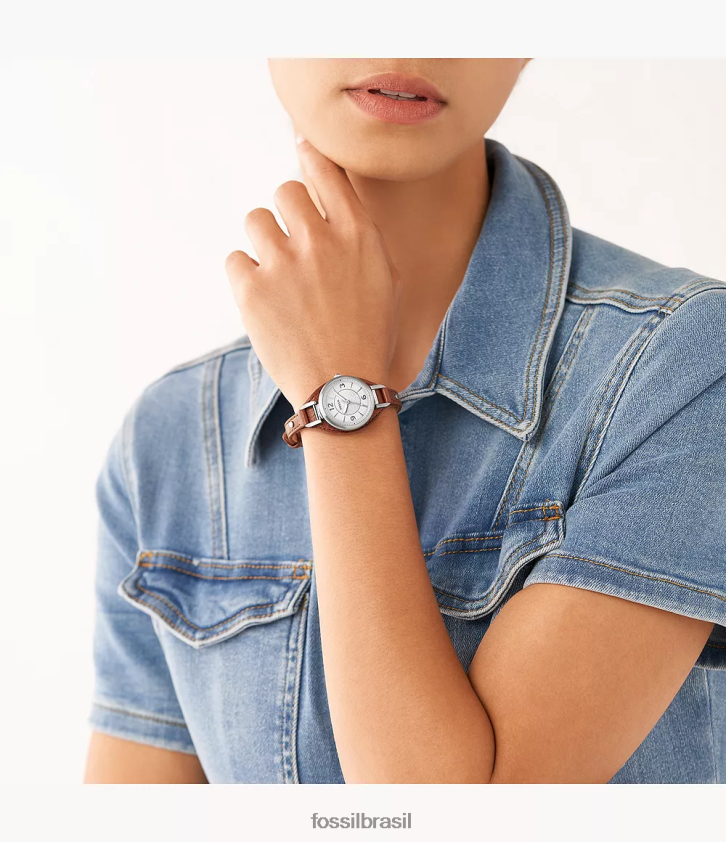 Fossil assistir mulheres relógio carlie de couro litehide de três ponteiros marrom 66RZLJ222