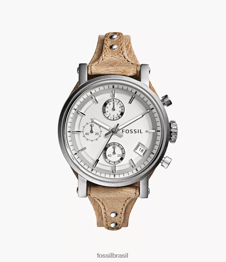 Fossil assistir mulheres relógio de couro de osso de cronógrafo namorado original bege 66RZLJ104