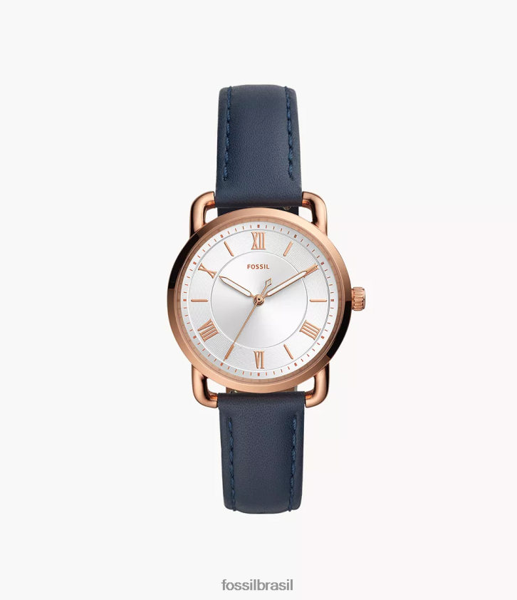 Fossil assistir mulheres relógio de couro de três ponteiros copeland marinha da meia-noite 66RZLJ97