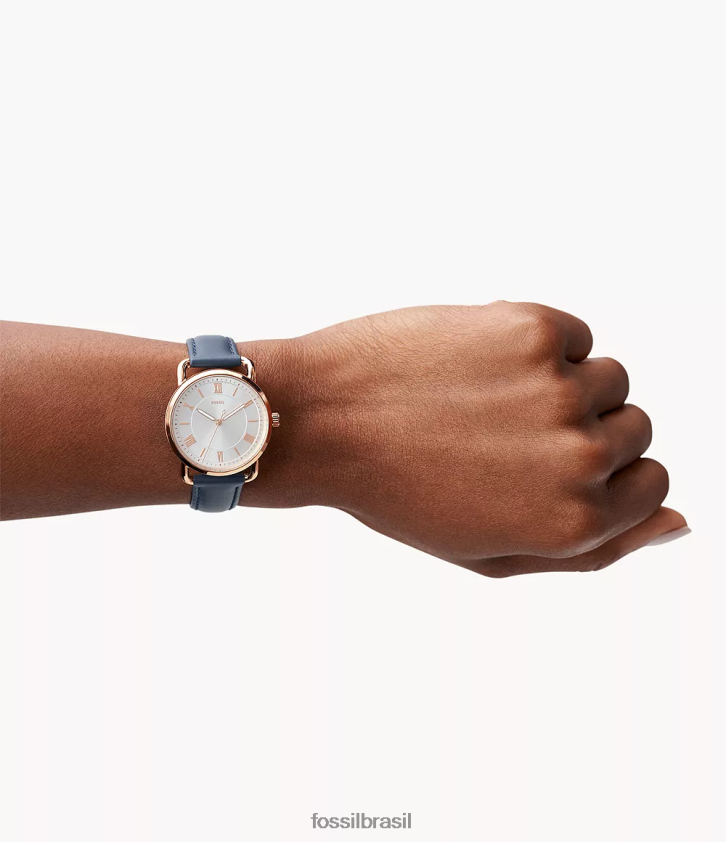 Fossil assistir mulheres relógio de couro de três ponteiros copeland marinha da meia-noite 66RZLJ97