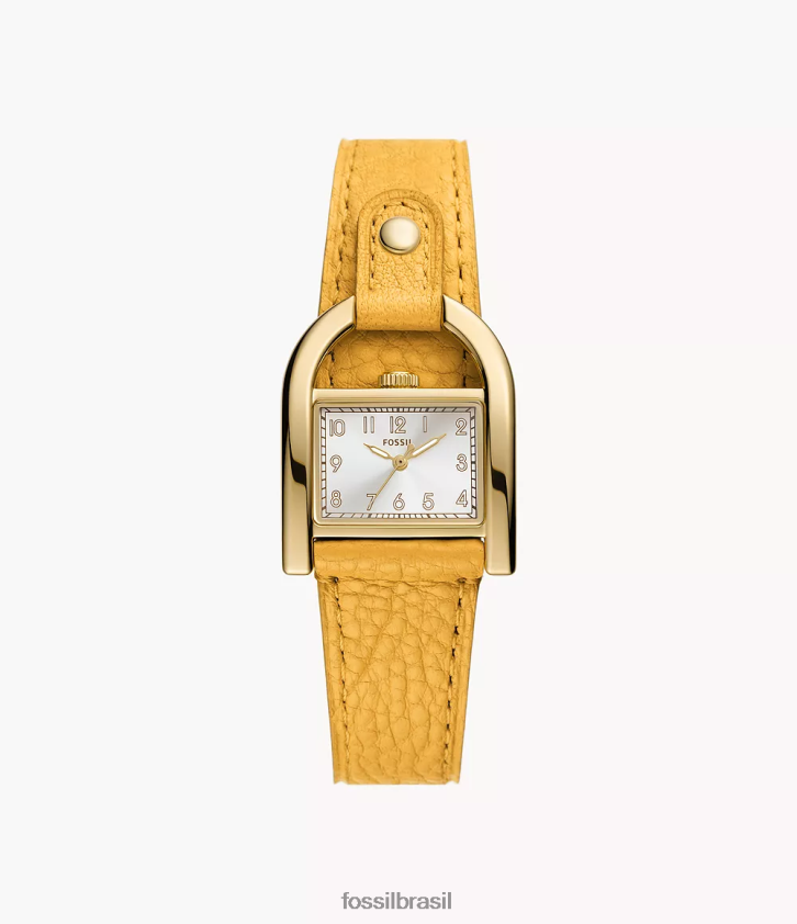 Fossil assistir mulheres relógio harwell de couro litehide de três ponteiros amarelo 66RZLJ103