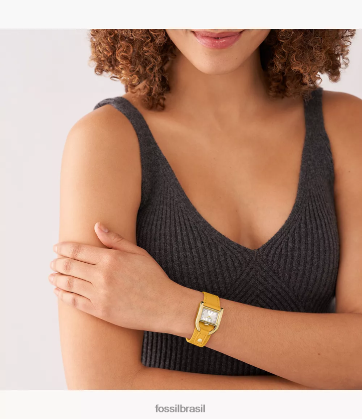 Fossil assistir mulheres relógio harwell de couro litehide de três ponteiros amarelo 66RZLJ103