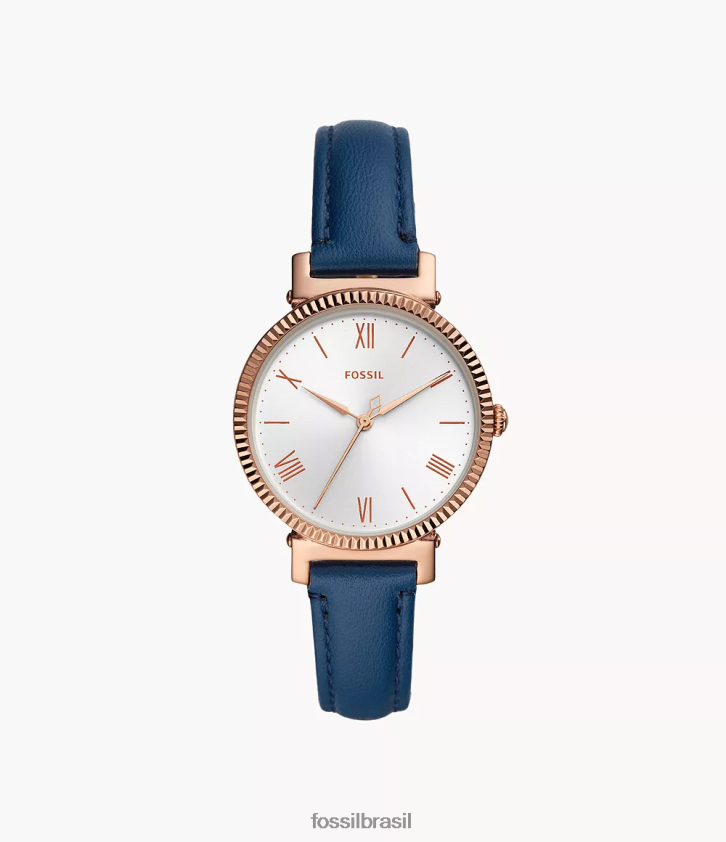 Fossil assistir mulheres relógio margarida de couro com três ponteiros marinha da meia-noite 66RZLJ87