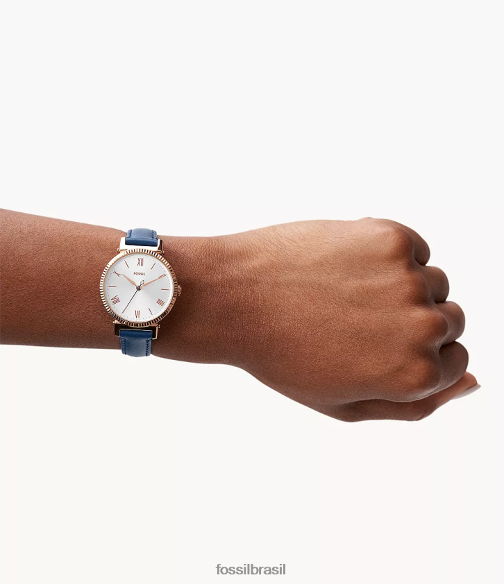 Fossil assistir mulheres relógio margarida de couro com três ponteiros marinha da meia-noite 66RZLJ87