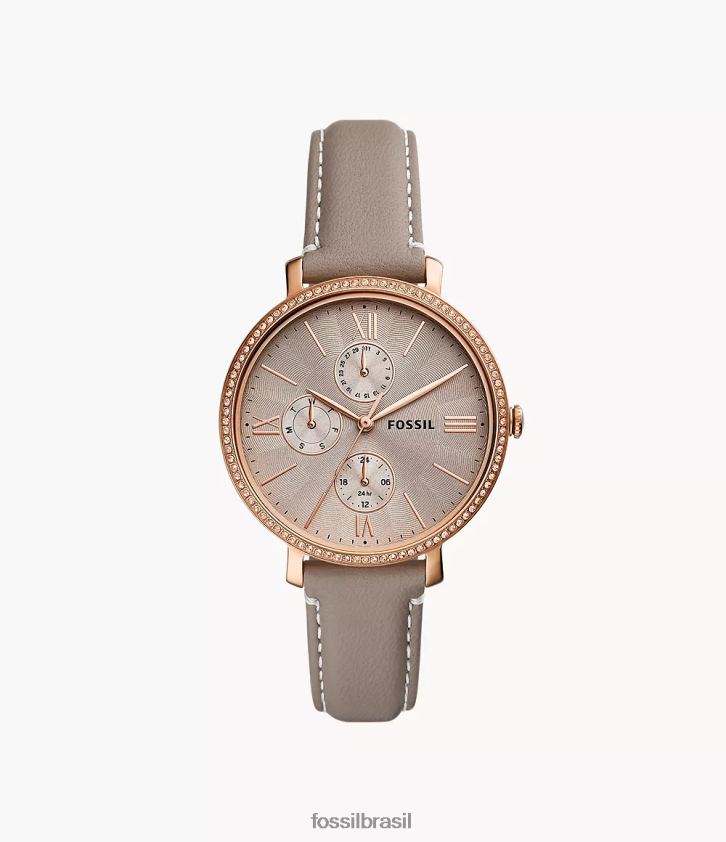 Fossil assistir mulheres relógio multifuncional jacqueline em couro litehide cinza 66RZLJ89