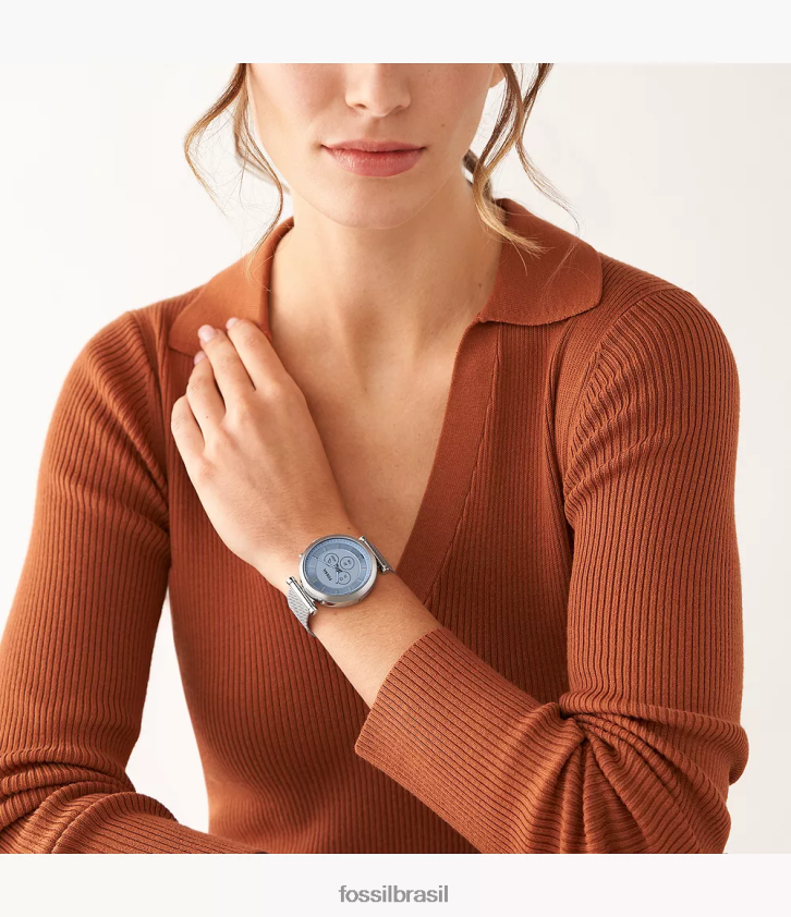 Fossil assistir mulheres carlie gen 6 híbrido smartwatch malha de aço inoxidável prata 66RZLJ14