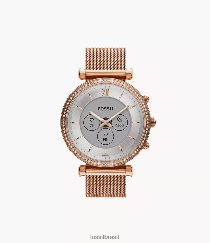 Fossil assistir mulheres carlie gen 6 híbrido smartwatch malha de aço inoxidável tom de ouro rosa 66RZLJ13