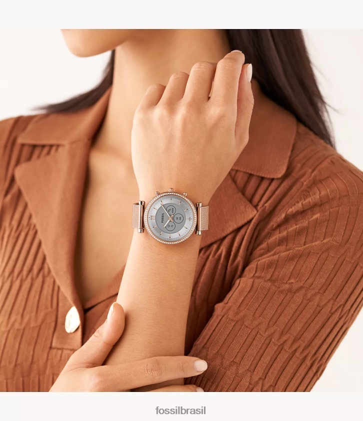 Fossil assistir mulheres carlie gen 6 híbrido smartwatch malha de aço inoxidável tom de ouro rosa 66RZLJ13
