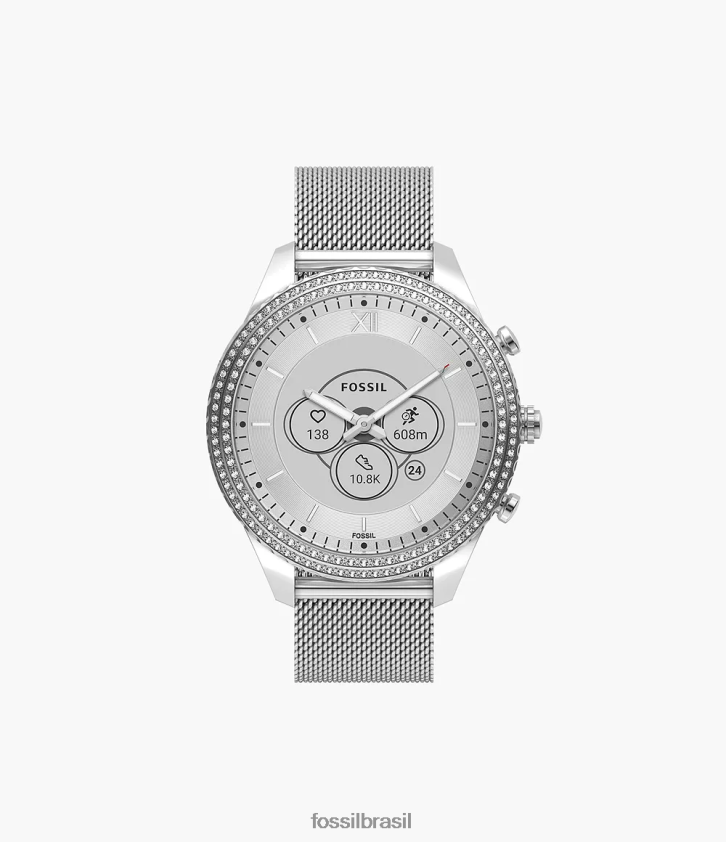 Fossil assistir mulheres stella gen 6 smartwatch híbrido malha de aço inoxidável prata 66RZLJ225